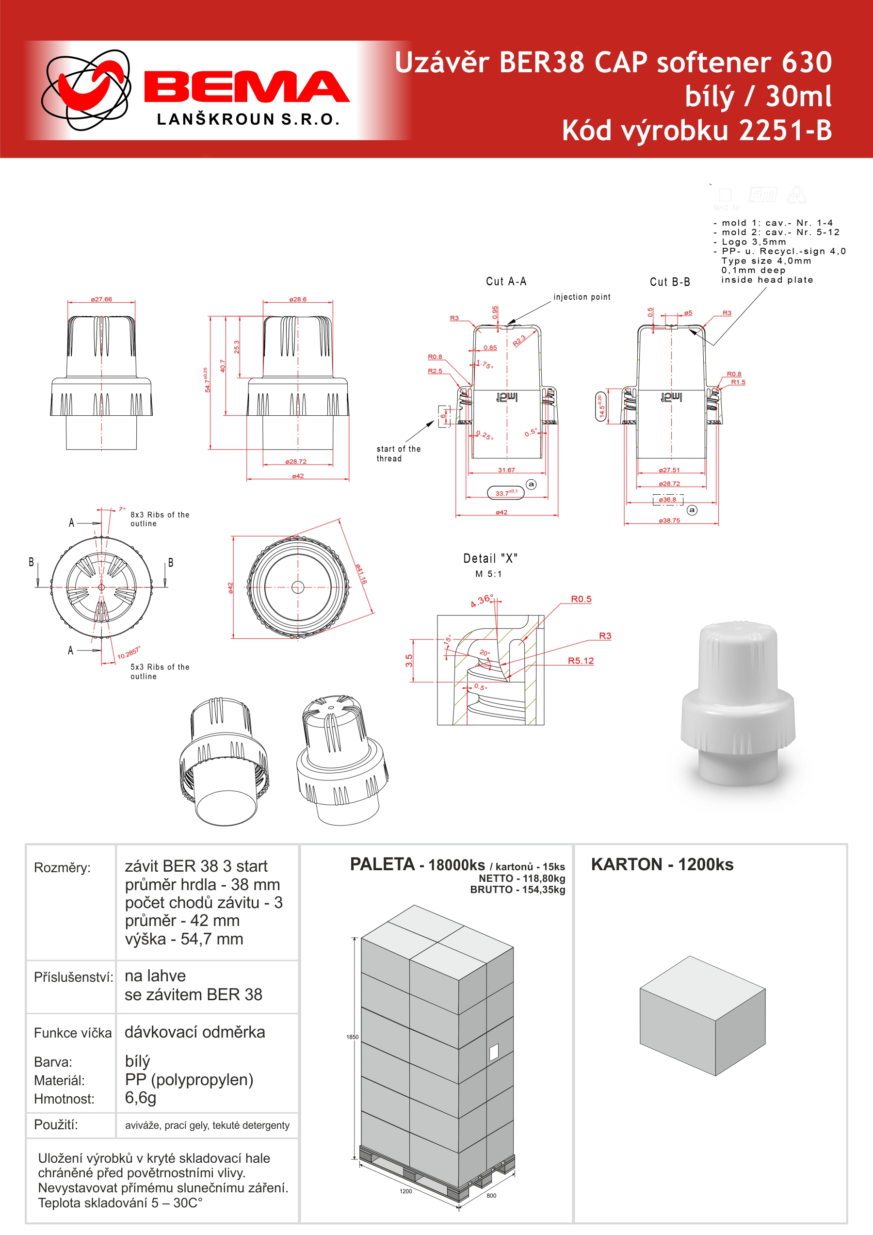 2251-B BER38 CAP softener bílý 630 07-03-2025